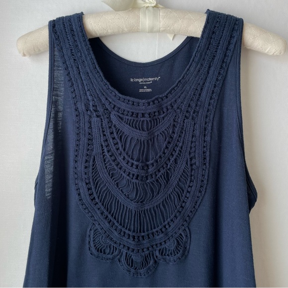 Liz Lange Maternity Navy Blue Crochet Lace Front Long Tank Dress Sleeveless XL - Picture 2 of 10